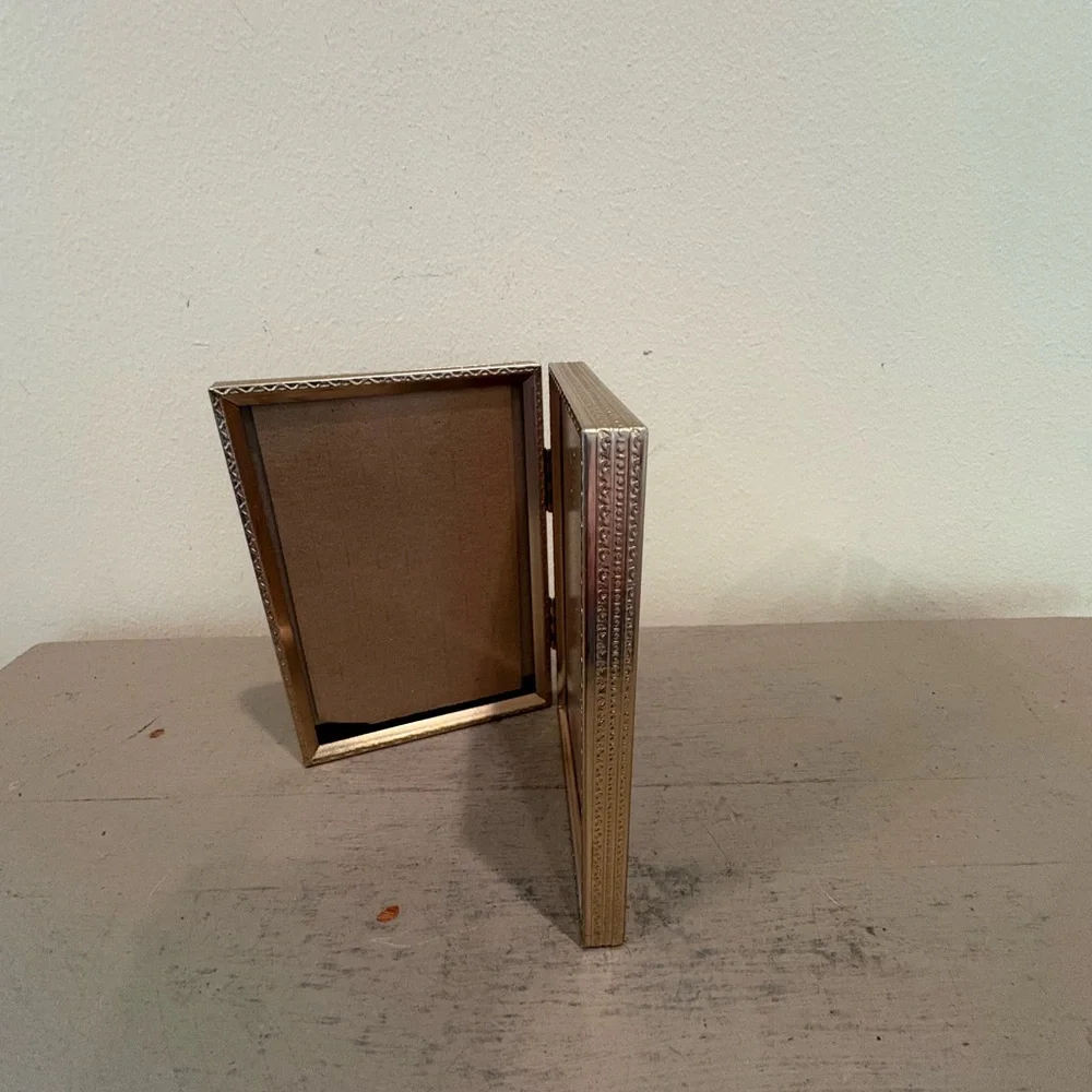 VTG Embossed Gold Toned Metal Bifold 3X5 Picture Frames